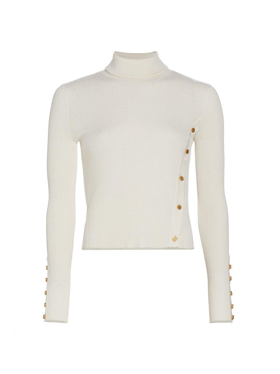 Womens Silk-Blend Asymmetric Buttoned Sweater product image