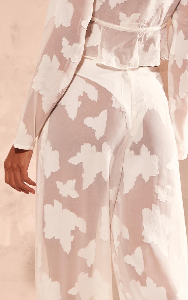 Cream Sheer Woven Floral Devore Wide Leg Pants Product Image