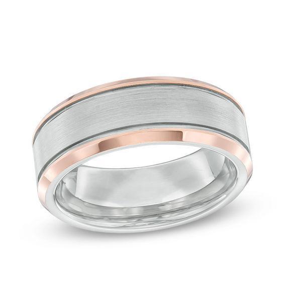 Men's 8.0mm Bevelled Edge Wedding Band in Two-Tone Tantalum Product Image