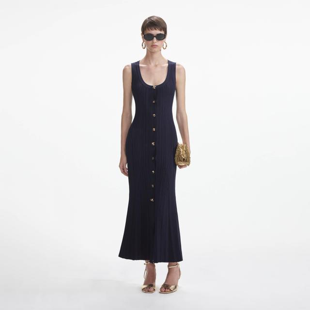 Navy Viscose Knit Midi Dress Product Image