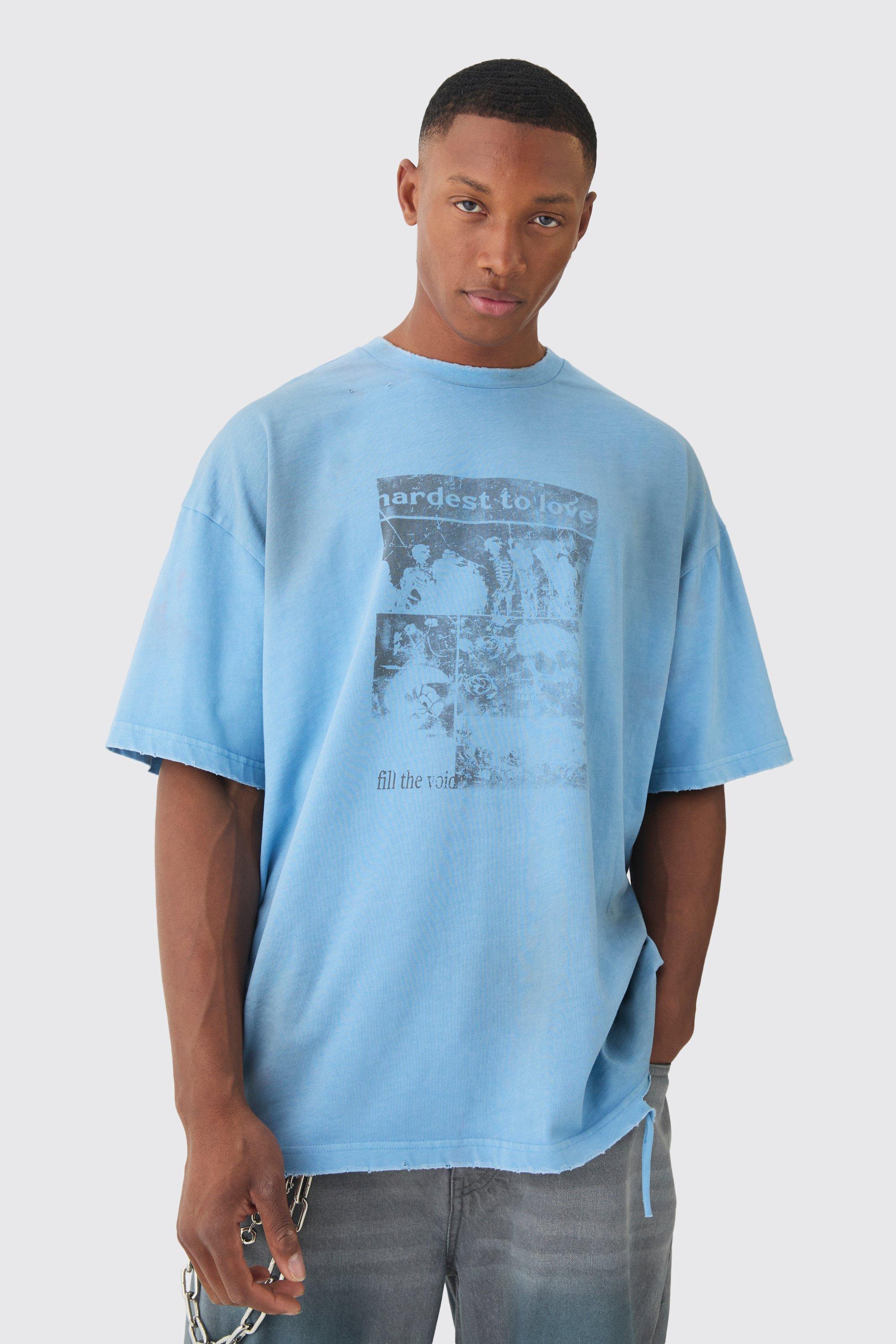 Premium Oversized Washed & Printed T-shirt | boohooMAN USA Product Image