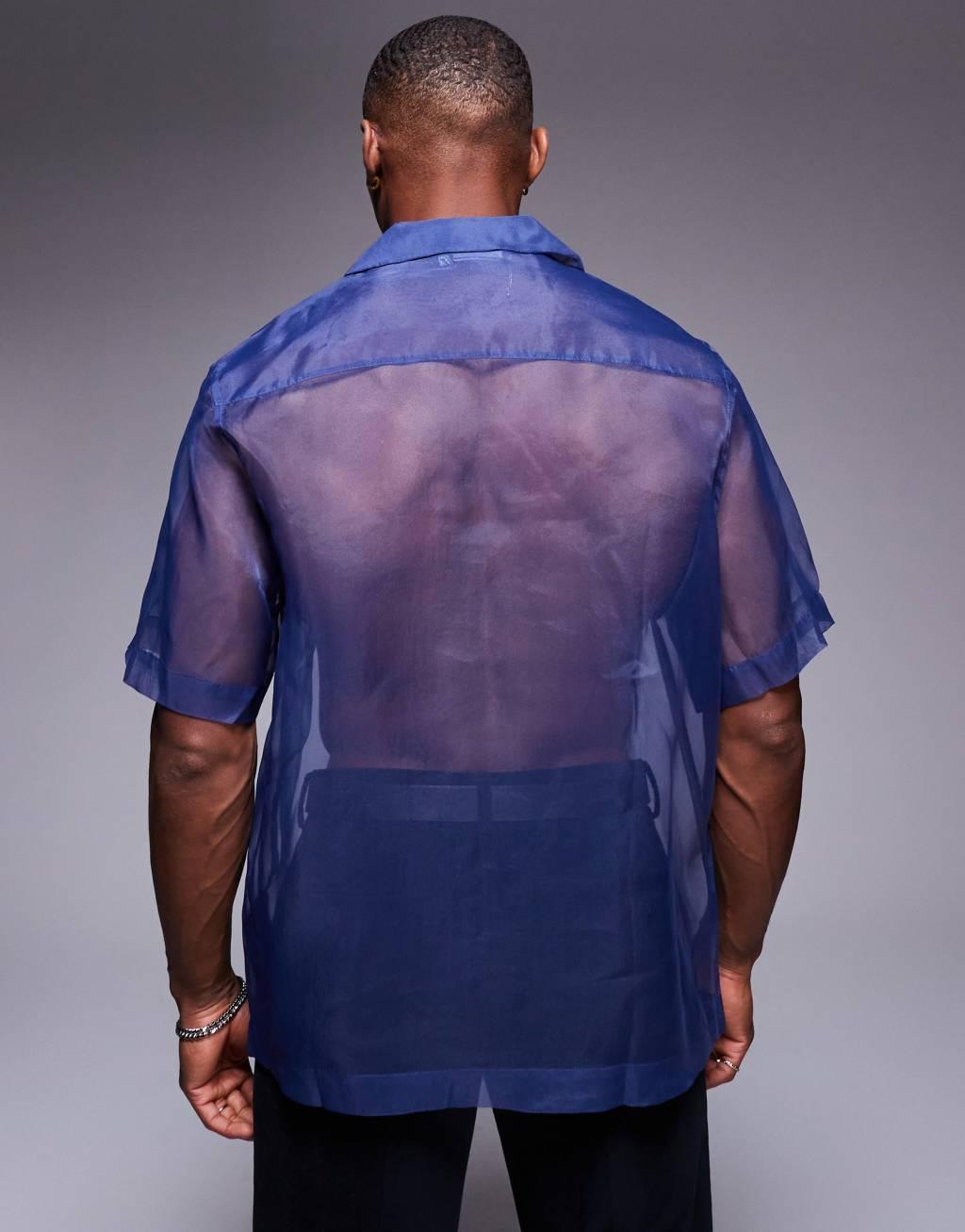 ASOS DESIGN organza shirt in blue Product Image