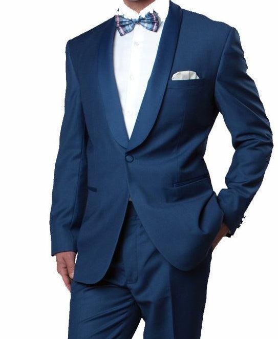 Blue Slim Fit Tuxedo With Satin Shawl Lapel 1 Button Product Image