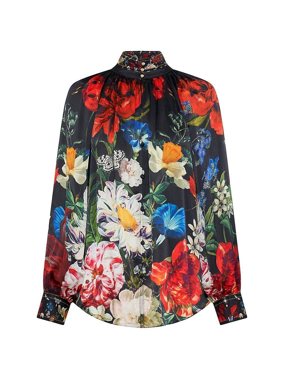 Womens Floral Silk Blouse Product Image