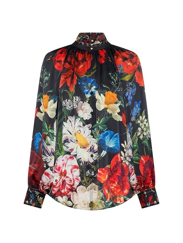 Womens Floral Silk Blouse Product Image