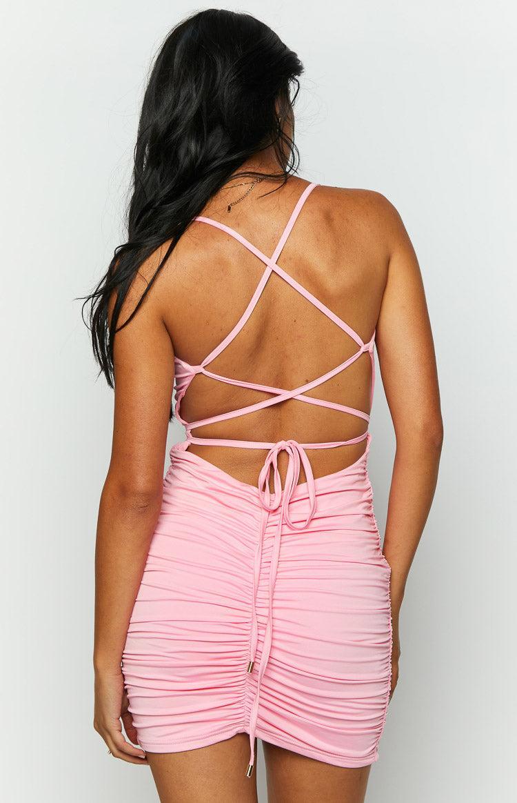 Stacey Ruched Pink Mini Dress Product Image