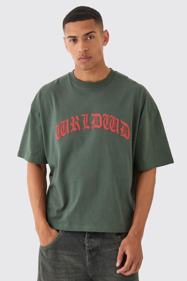 Mens Green Oversized Boxy Worldwide T-shirt, Green Product Image