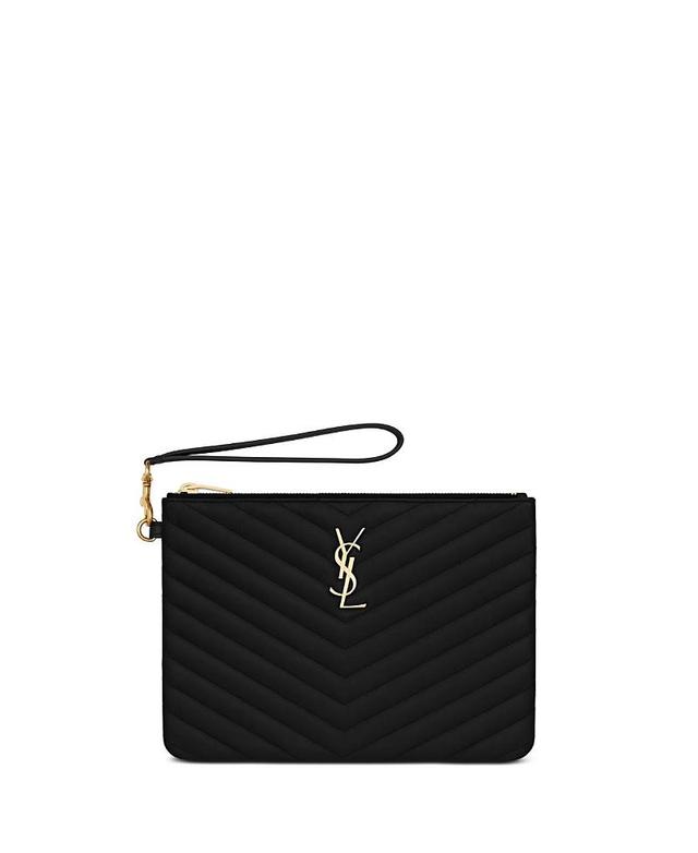 Saint Laurent - Ysl-plaque Quilted-leather Pouch - Womens - Black Product Image