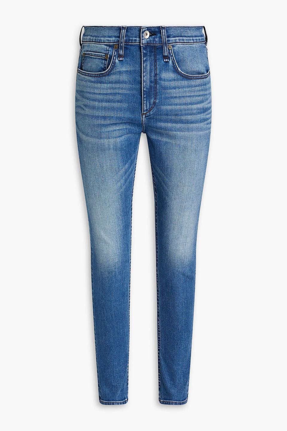 Slim-fit Faded Whiskered Denim Jeans In Mid Denim Product Image