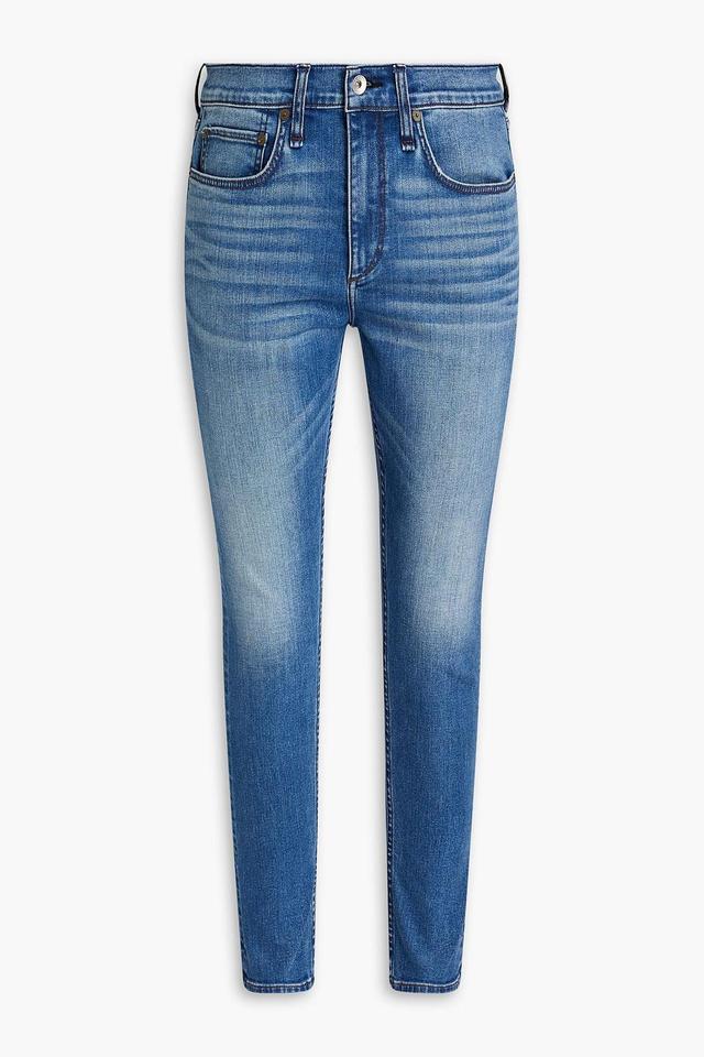 Slim-fit Faded Whiskered Denim Jeans In Mid Denim Product Image