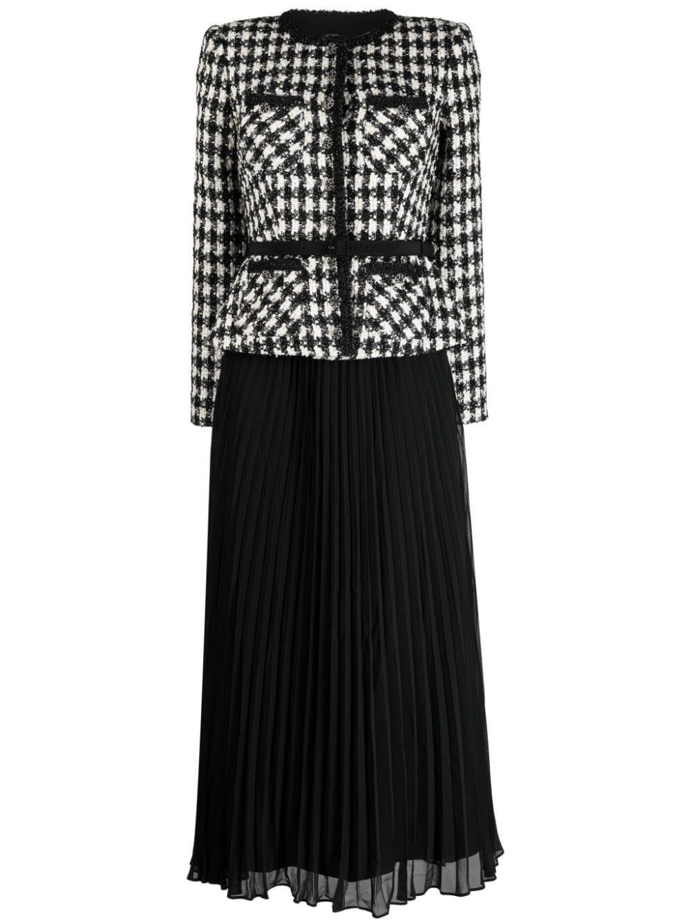 Checked Bouclé And Chiffon Midi Dress In Black Product Image