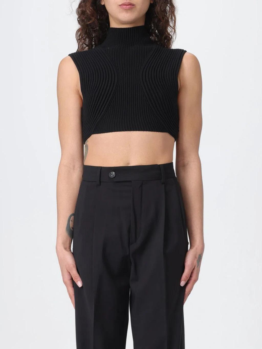 Ribbed-knit Wool Crop Top In Black Product Image