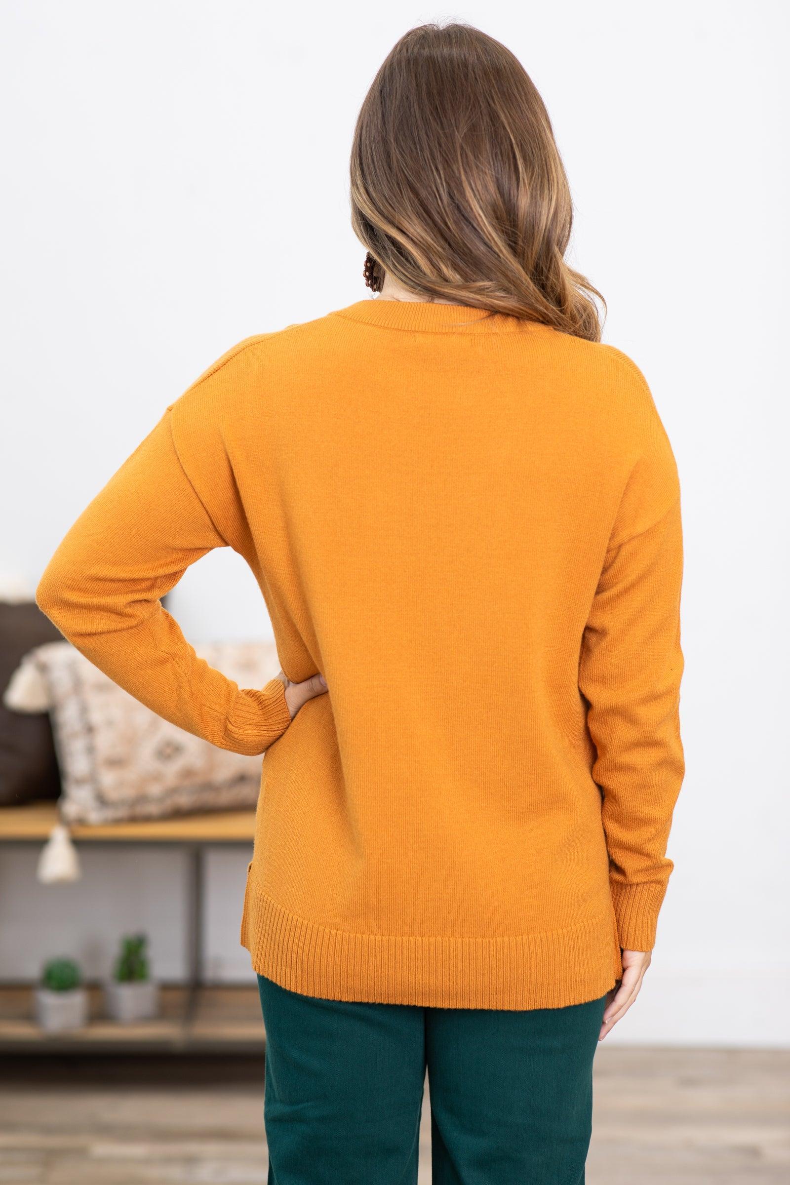 Dark Mustard Notch Neck Center Seam Sweater Product Image