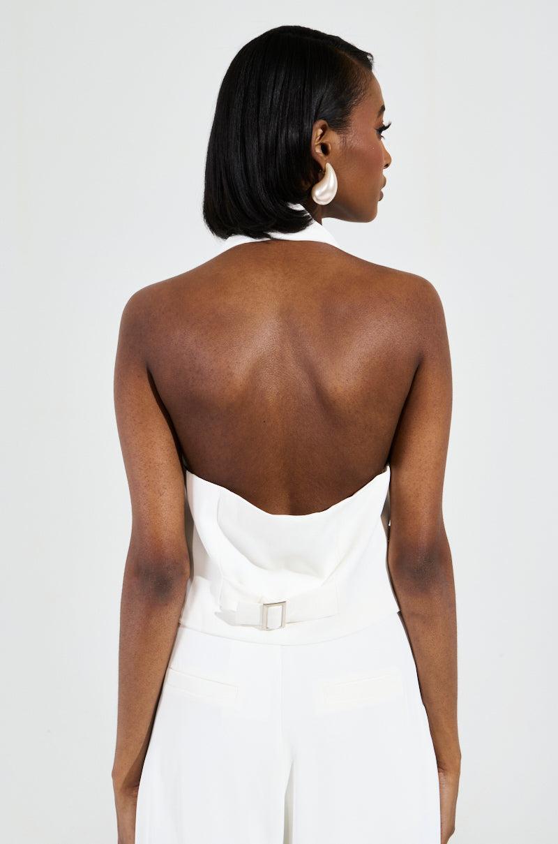 AMBROSIA CROPPED HALTER VEST IN WHITE Product Image