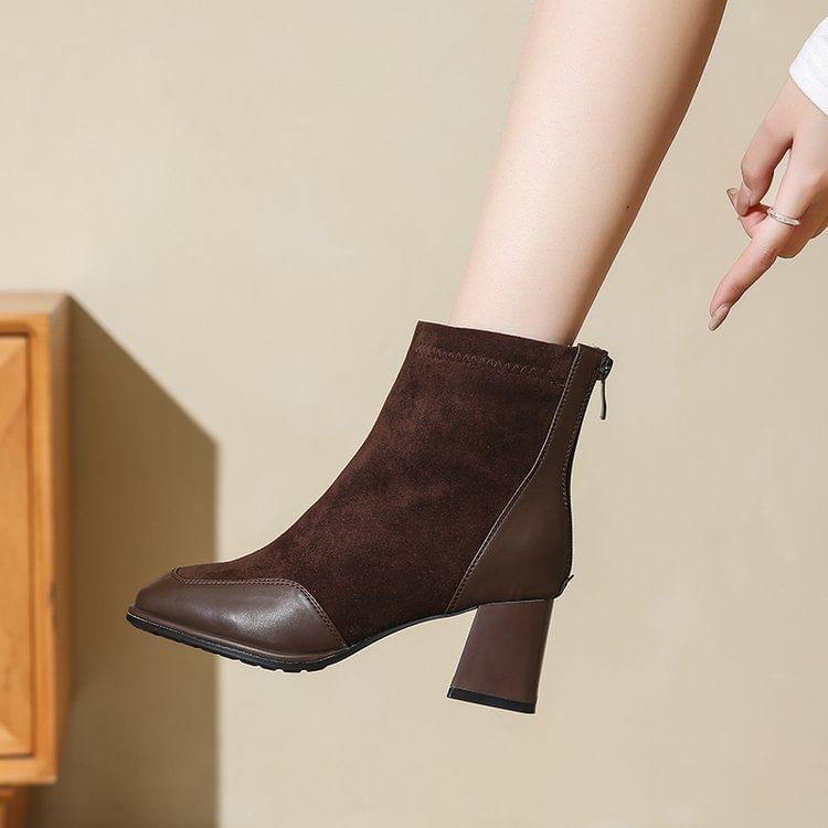 Faux Leather Block Heel Short Boots Product Image