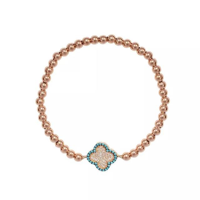 Athra NJ Inc 14k Rose Gold Over Sterling Silver Cubic Zirconia Clover Beaded Stretch Bracelet, Womens Pink Tone Product Image