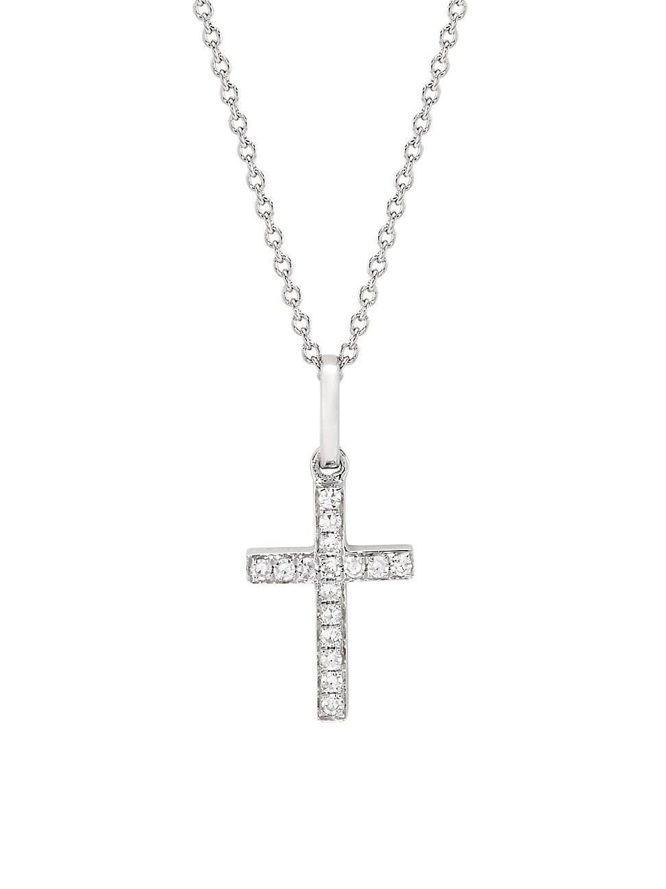 Womens 14K White Gold & 0.06 TCW Diamond Cross Pendant Necklace Product Image