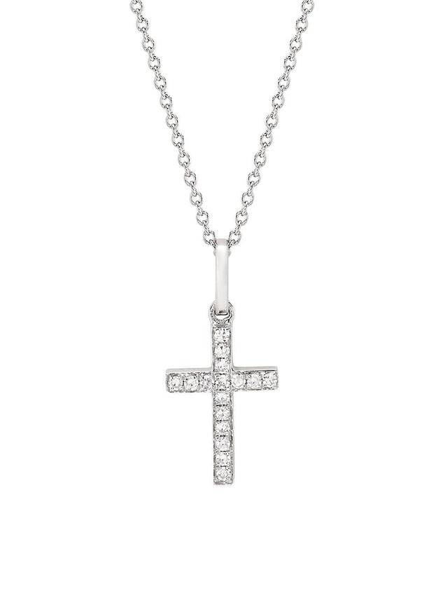 Womens 14K White Gold & 0.06 TCW Diamond Cross Pendant Necklace Product Image