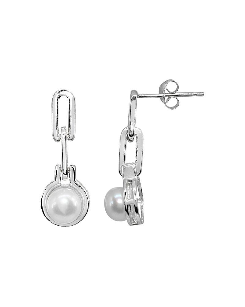 Aqua Double Link & Cultured Freshwater Pearl Drop Earrings - 100% Exclusive Product Image