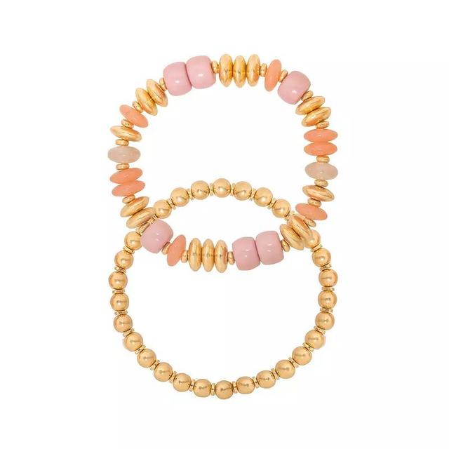 Emberly Gold Tone Beaded Detail Chunky Stretch Bracelet 2-Piece Set, Womens, Multi Product Image