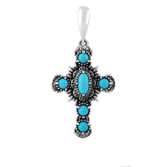 Southwest Spirit Sterling Silver and Stone Cross Pendant, Womens, Turquoise Product Image