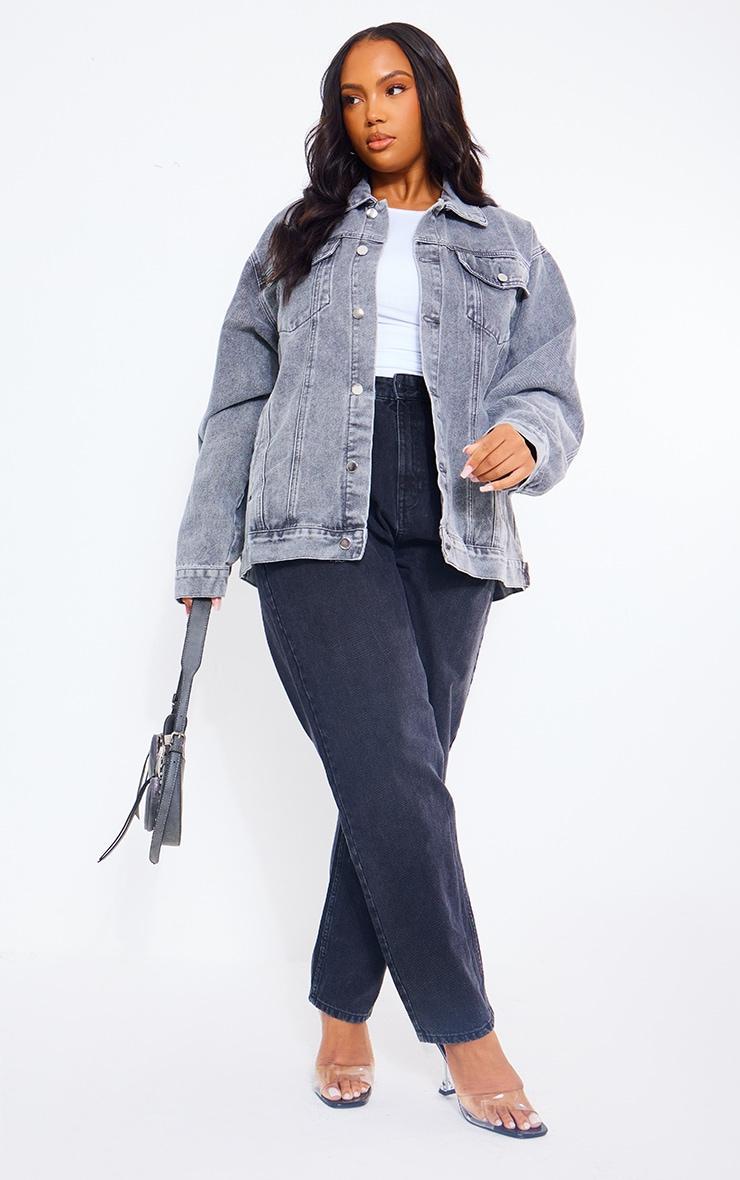 Plus Washed Grey Oversized Boyfriend Denim Jacket Product Image