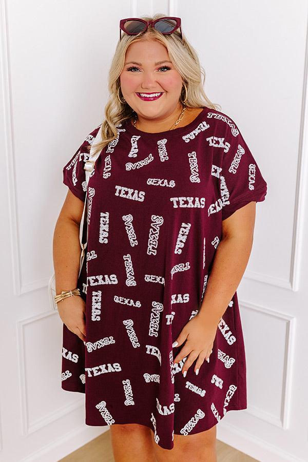 School Spirit Sequin Embroidered Mini Dress in Texas Maroon Curves Product Image