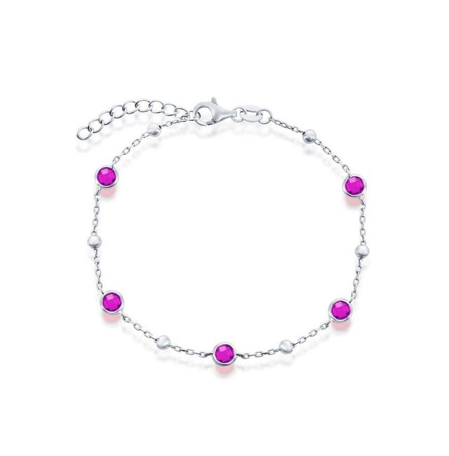 Argento Bella Sterling Silver Bezel-Set Cubic Zirconia & Bead Bracelet, Womens Pink Product Image