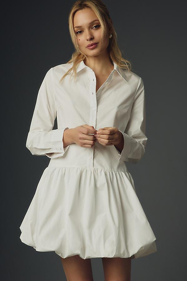 Long-Sleeve Collared Bubble-Hem Mini Dress Product Image