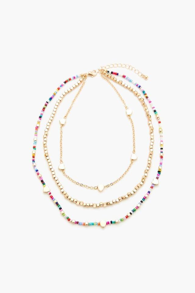 Beaded Heart Charm Layered Necklace | Forever 21 Product Image