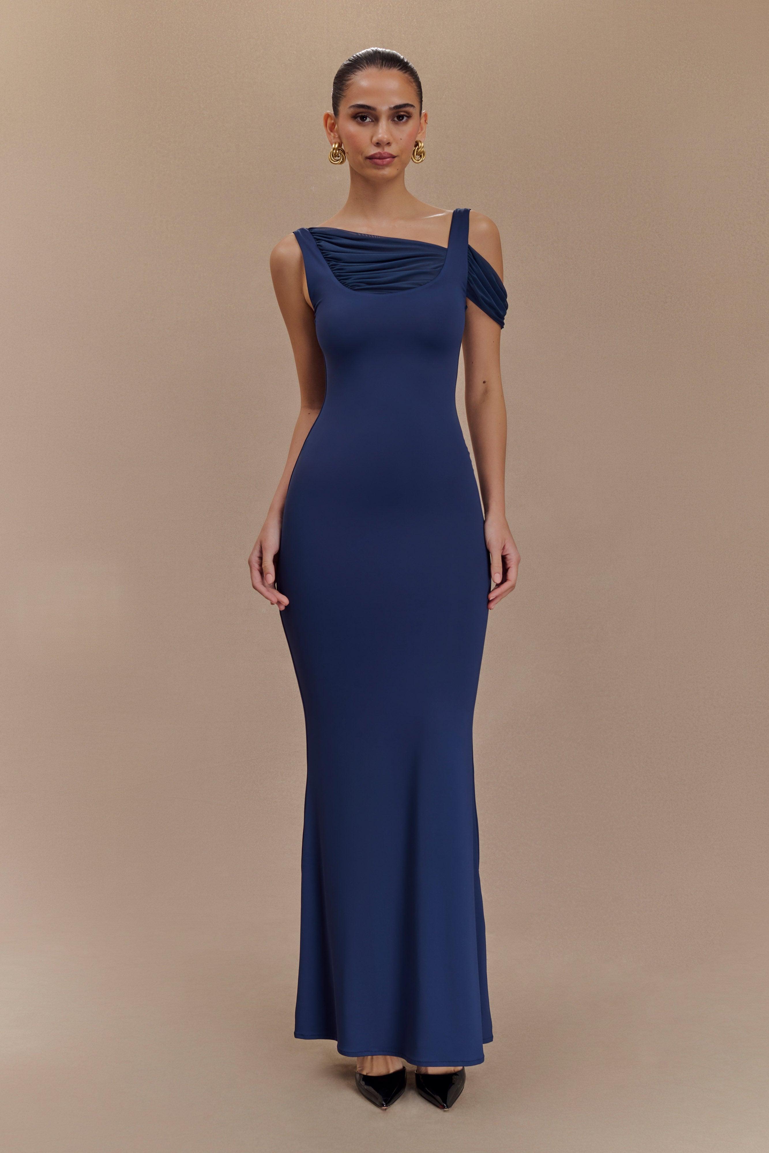 Janette Recycled Nylon And Mesh Sleeveless Maxi Dress  - Navy Product Image