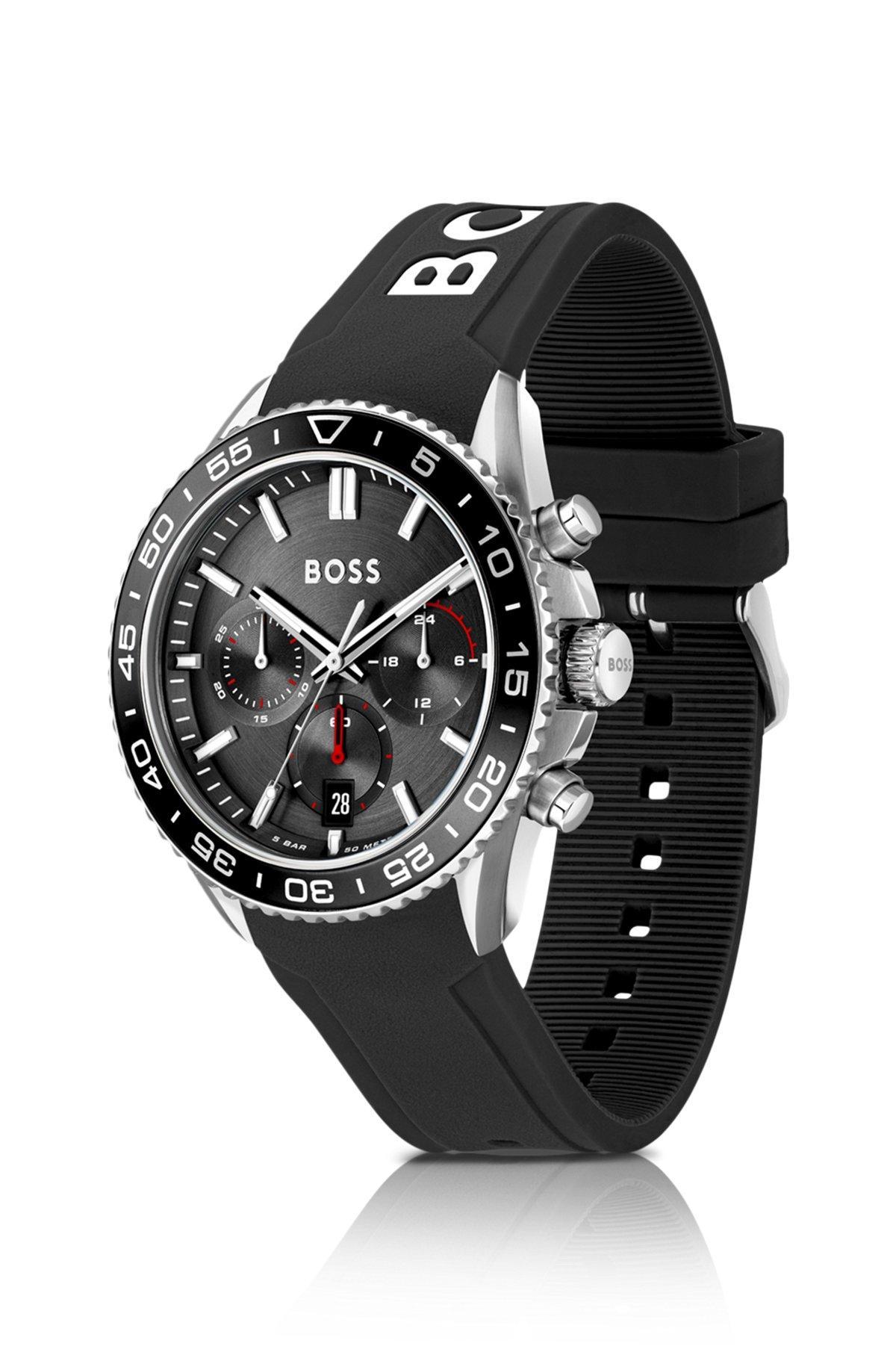 Silicone-strap chronograph watch with black dial Product Image