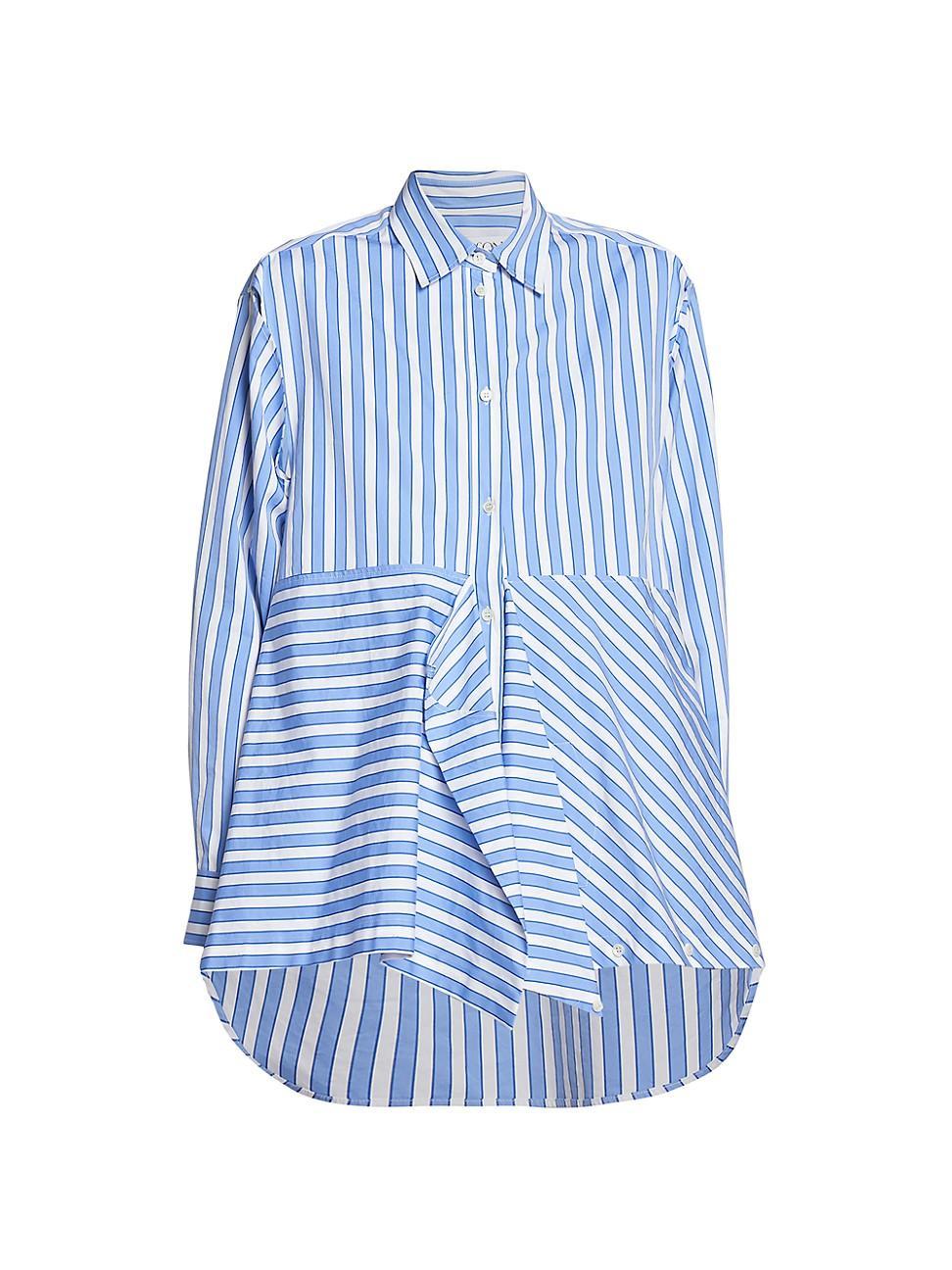 Womens Stripe Cotton Peplum Drap Shirt Product Image