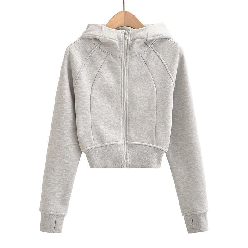 Plain Zip Up Cropped Hoodie Product Image