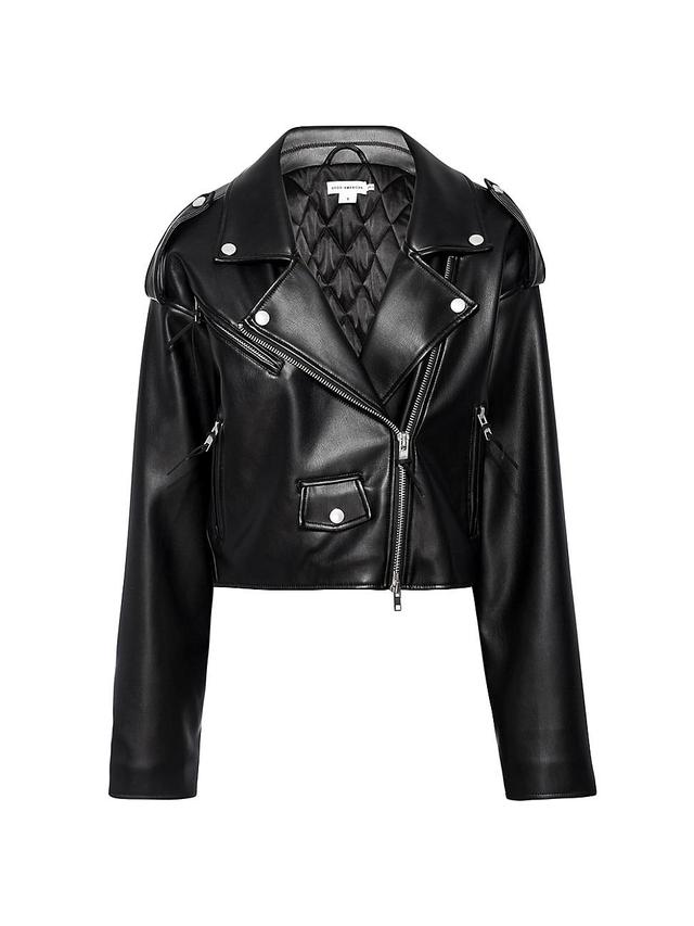 Womens Cropped Faux Leather Moto Jacket | Black, Size S/M | Good American by Khlo Kardashian Product Image