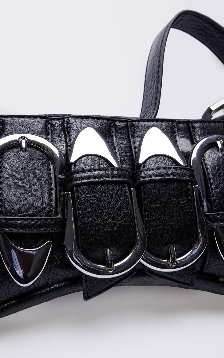 Black Distressed PU Buckle Baguette Shoulder Bag Product Image