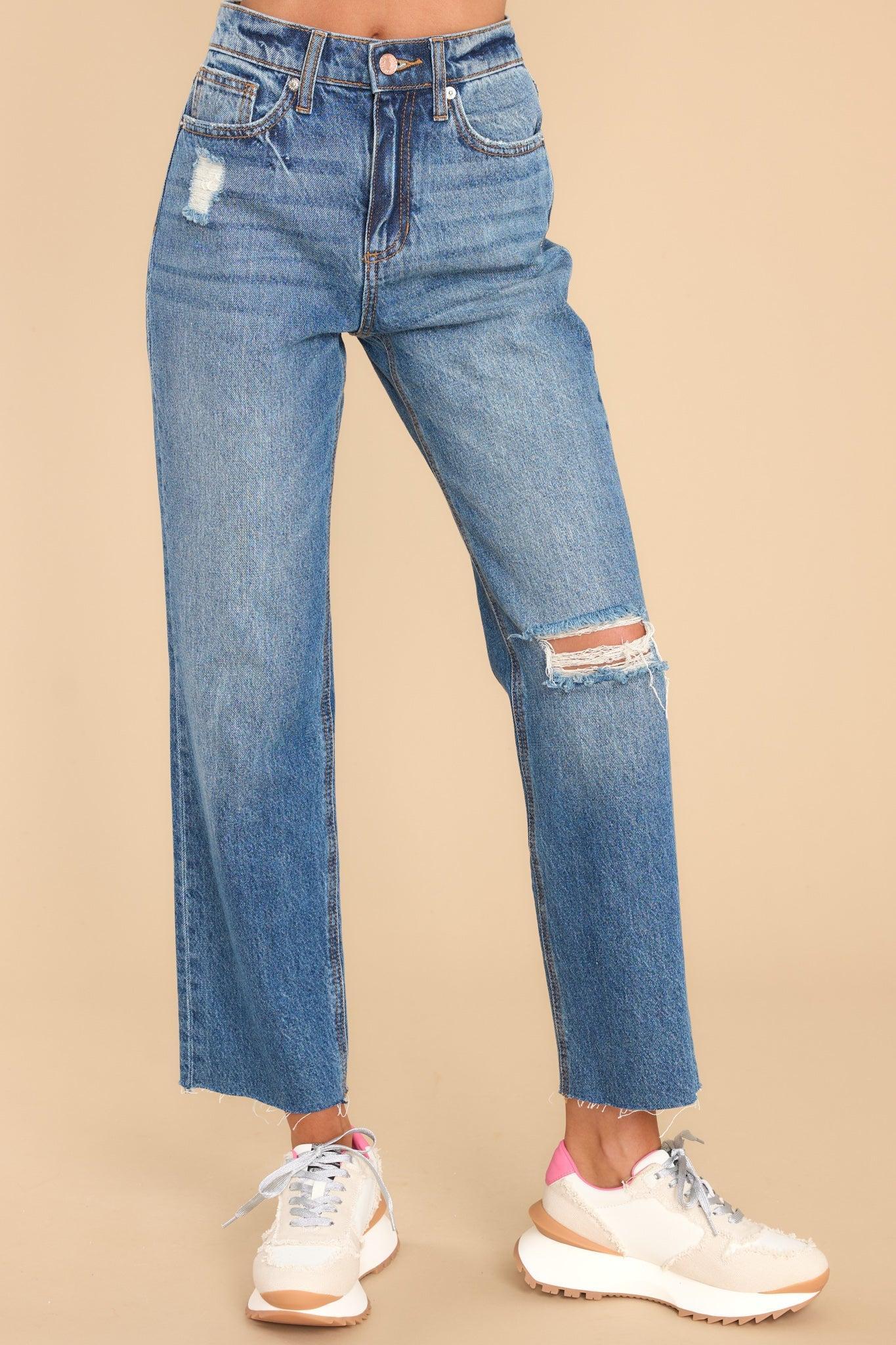 My Happy Dance Medium Wash High Waisy Straight Leg Jeans Product Image