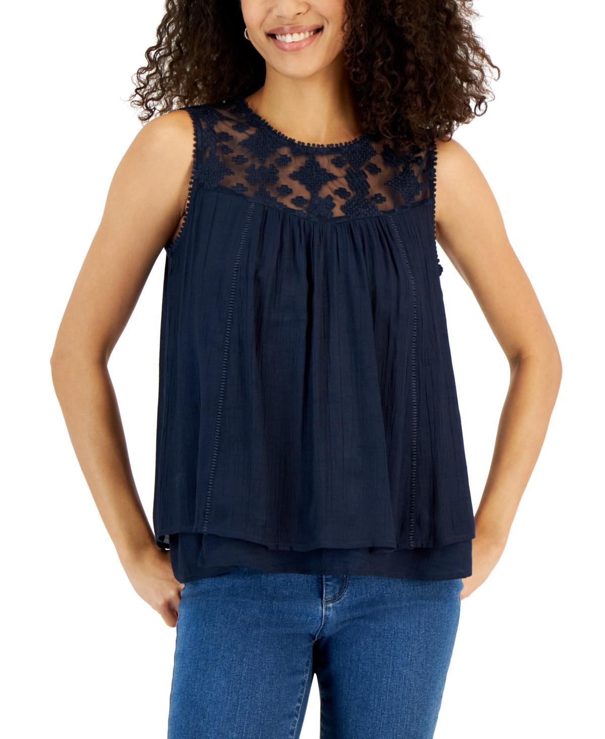 Style & Co Womens Sleeveless Embroidered Lace Top, Created for Macys Product Image