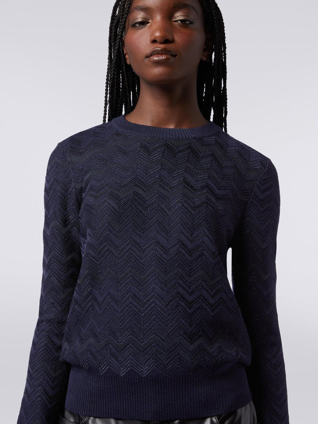 Crew-neck pullover in chevron wool and viscose Dark Blue | Missoni Product Image