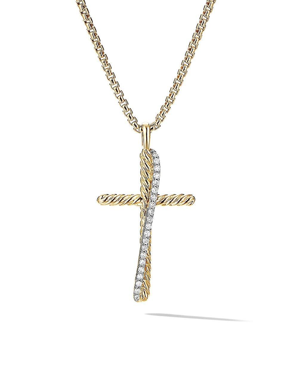 Womens Crossover Cross Necklace in 18K Yellow Gold with Pav Diamonds Product Image