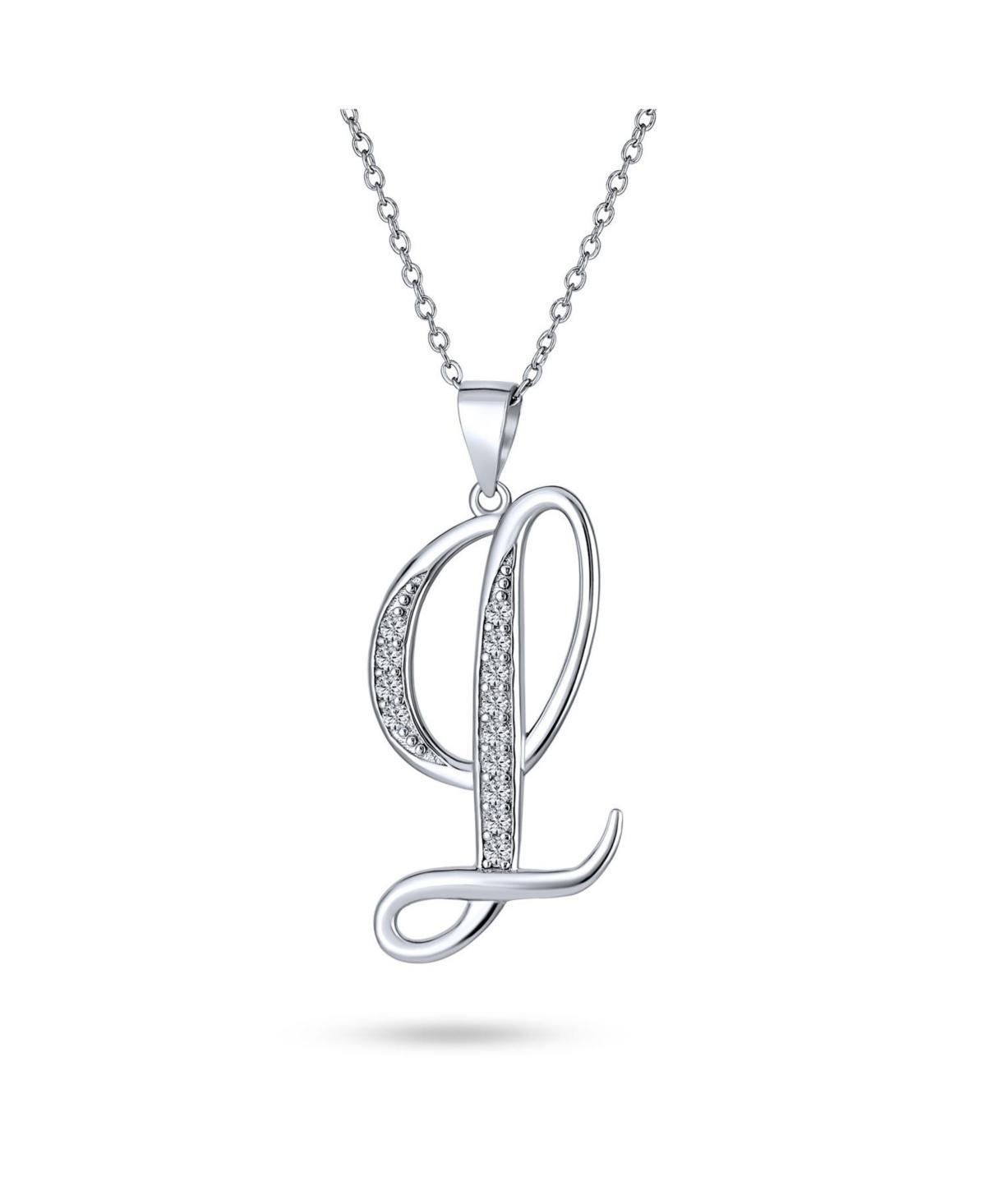 Bling Jewelry Abc Cubic Zirconia Pave Cz Cursive Script Letter Alphabet Initial Pendant Necklace For Women .925 Sterling Silver Product Image