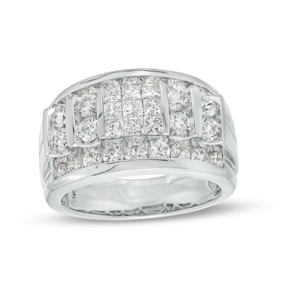 Men's 3 CT. T.w. Square-Shaped Multi-Diamond Channel and Vertical Row Band in 10K White Gold Product Image