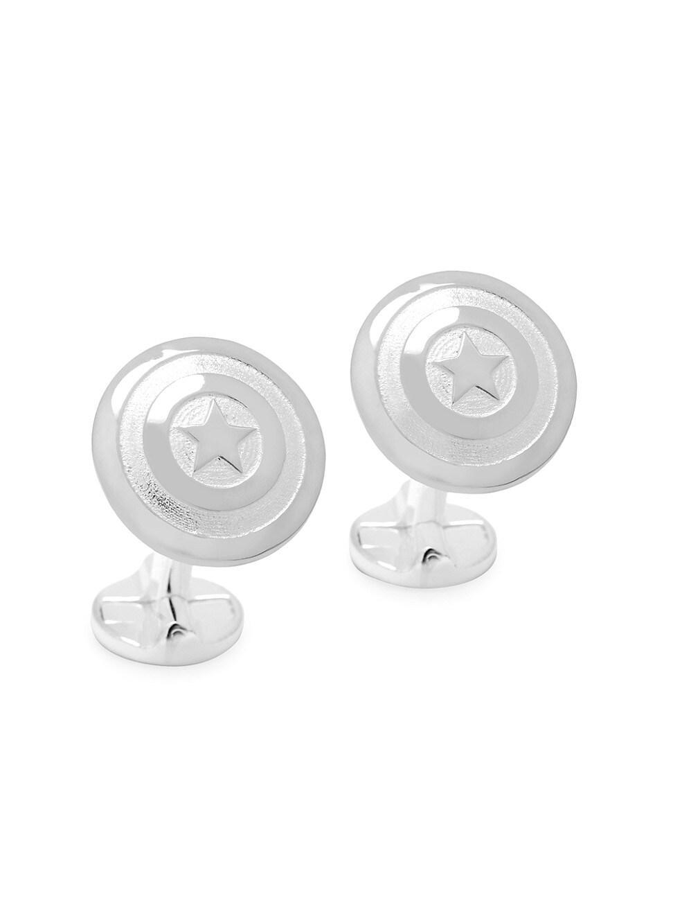 Mens Marvel Sterling Silver 3D Captain America Shield Cufflinks Product Image