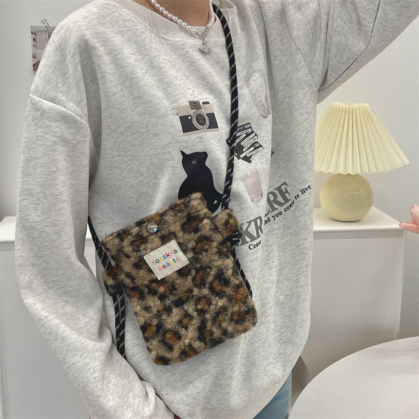 Leopard Print Faux Shearling Crossbody Bag Product Image