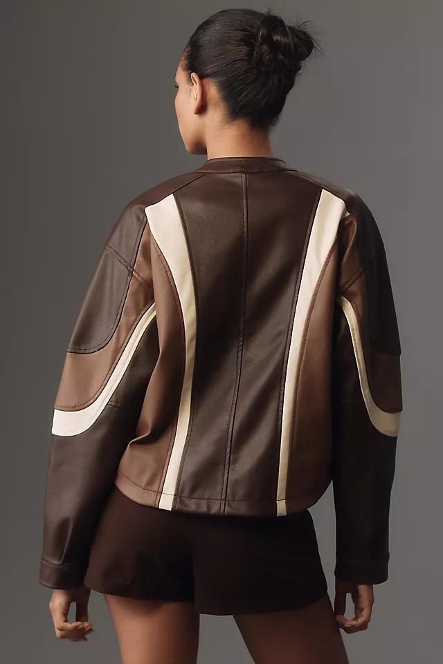 By Anthropologie Faux-Leather Colorblock Race Jacket Product Image