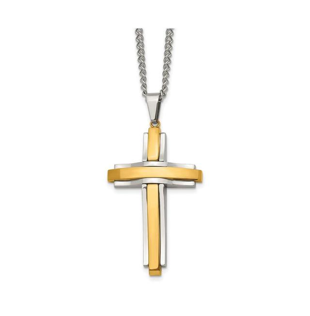 Chisel Polished Yellow Ip-plated Cross Pendant Curb Chain Necklace Product Image