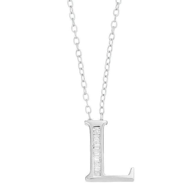 Sterling Silver Baguette Diamond Initial Pendant Necklace, Womens X Product Image