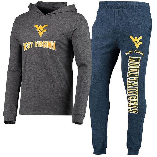 Mens Concepts Sport Heathered Navy/Heathered Charcoal West Virginia Mountaineers Meter Long Sleeve Hoodie T-Shirt & Jogger Pants Set Blue Product Image