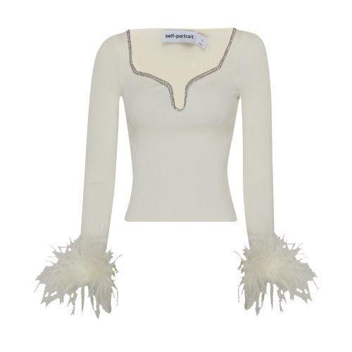 Knit Feather Top In Off White Product Image