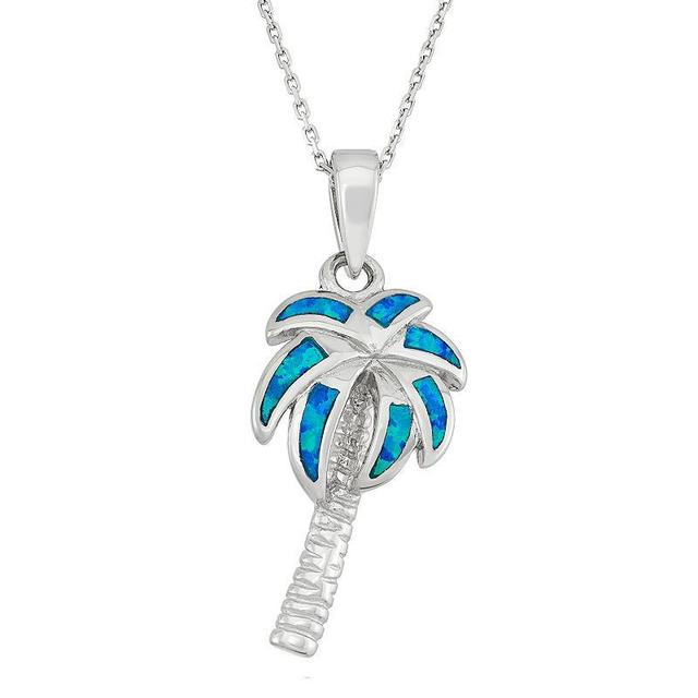 Lab-Created Blue Opal Sterling Silver Palm Tree Pendant Necklace, Womens Product Image